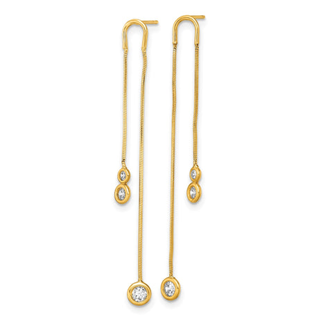 14k Yellow Gold Threader Earrings with Cubic Zirconia, Minimalist Linear Drop Design