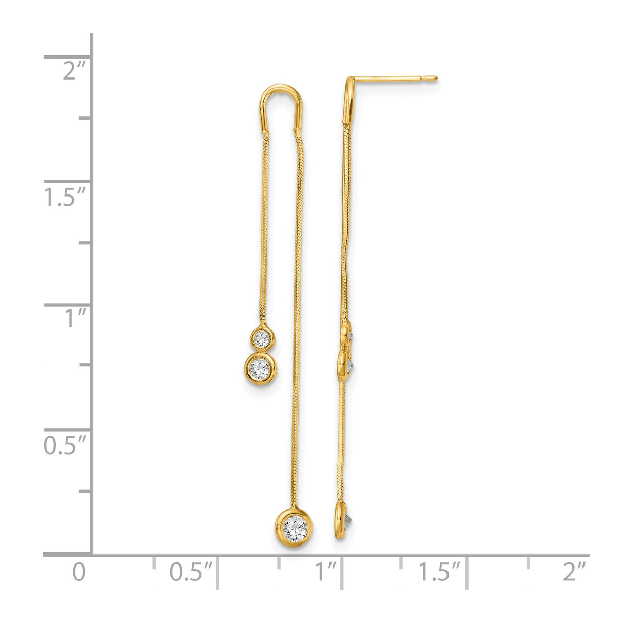 14k Yellow Gold Threader Earrings with Cubic Zirconia, Minimalist Linear Drop Design