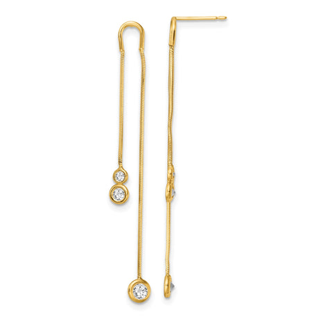 14k Yellow Gold Threader Earrings with Cubic Zirconia, Minimalist Linear Drop Design