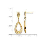 14k Yellow Gold Dangle Earrings with Open Teardrop and Floral Lattice Design