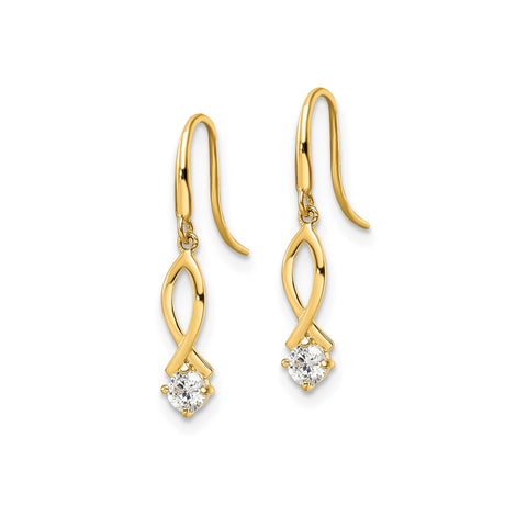 14k Yellow Gold Dangle Earrings with Cubic Zirconia, Open Marquise Ichthys Christian Design