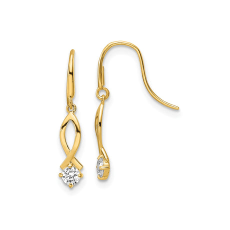 14k Yellow Gold Dangle Earrings with Cubic Zirconia, Open Marquise Ichthys Christian Design