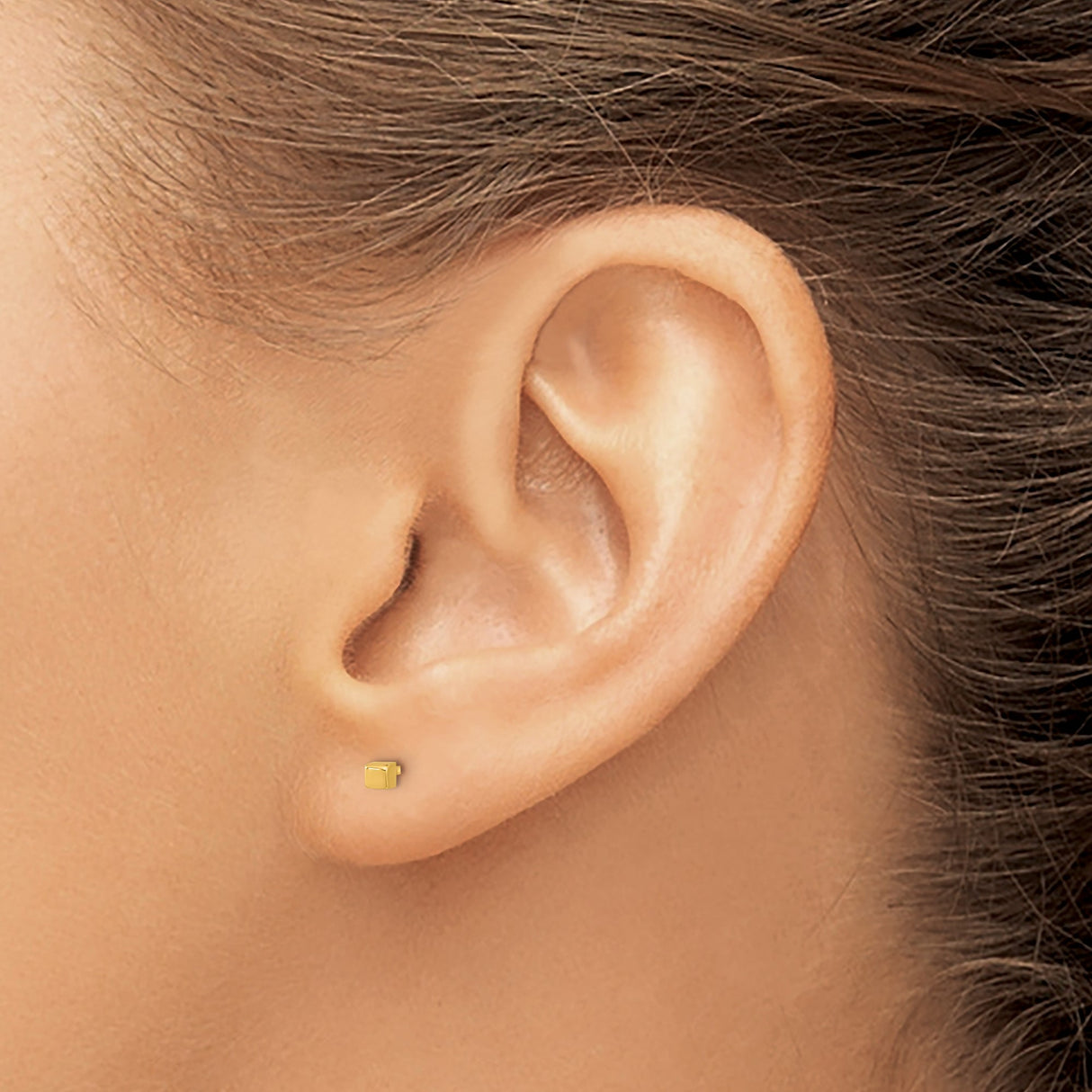 14k Yellow Gold Square Stud Earrings, Minimalist Cube Design, Polished Geometric Style