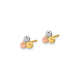 14k Tri-Color Gold Stud Earrings with Polished Yellow, White, and Rose Gold Spheres