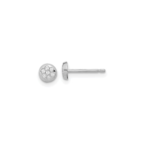 14k White Gold Stud Earrings with Cubic Zirconia, Floral Cluster Design for Women
