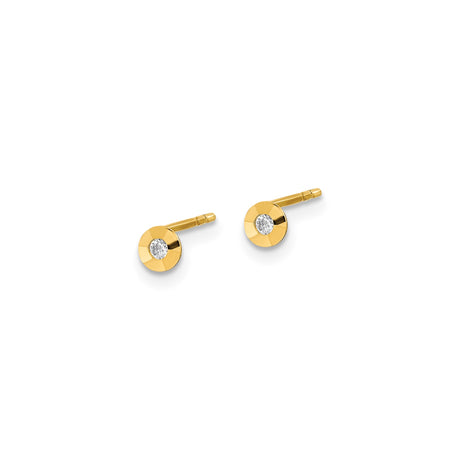 14k Yellow Gold Stud Earrings with Cubic Zirconia, Bezel Set Polished Disc Design
