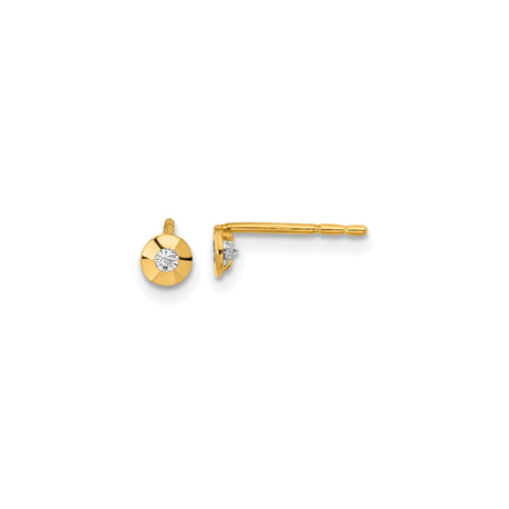 14k Yellow Gold Stud Earrings with Cubic Zirconia, Bezel Set Polished Disc Design