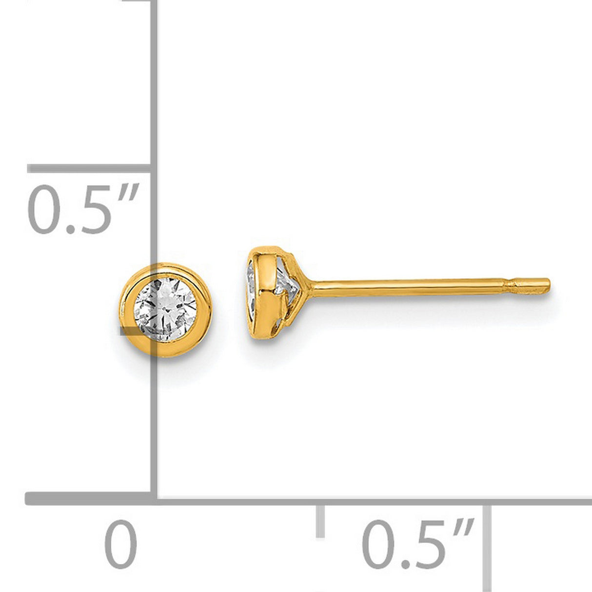 14k Yellow Gold Stud Earrings with Cubic Zirconia, Bezel Set Minimalist Circle Design
