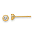 14k Yellow Gold Stud Earrings with Cubic Zirconia, Bezel Set Minimalist Circle Design
