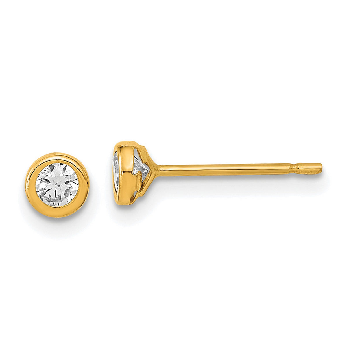 14k Yellow Gold Stud Earrings with Cubic Zirconia, Bezel Set Minimalist Circle Design