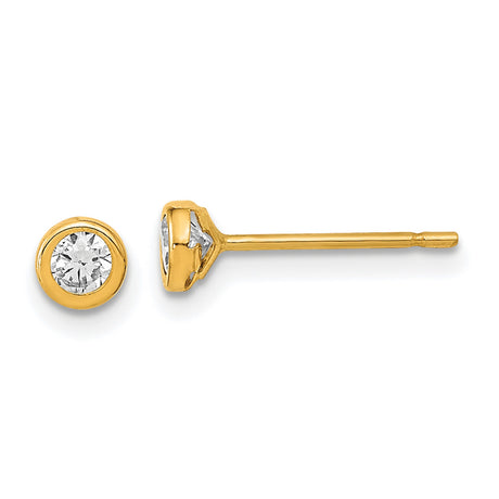 14k Yellow Gold Stud Earrings with Cubic Zirconia, Bezel Set Minimalist Circle Design