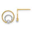 14k Yellow Gold Stud Earrings with Cubic Zirconia, Double Circle Two-Tone Geometric Design