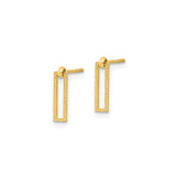 14k Yellow Gold Geometric Drop Earrings with Open Rectangle Bar Design, Modern Minimalist Style