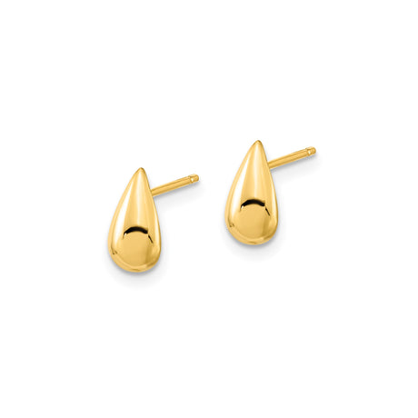 14k Yellow Gold Teardrop Stud Earrings, Sleek Polished Minimalist Design for Women