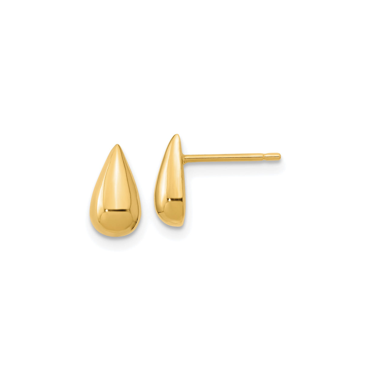 14k Yellow Gold Teardrop Stud Earrings, Sleek Polished Minimalist Design for Women