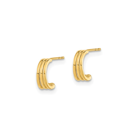 14k Yellow Gold Triple Hoop Stud Earrings, Sleek Modern Layered Design for Women