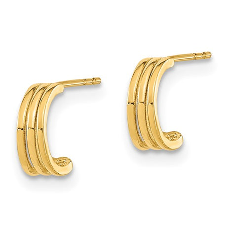 14k Yellow Gold Triple Hoop Stud Earrings, Sleek Modern Layered Design for Women