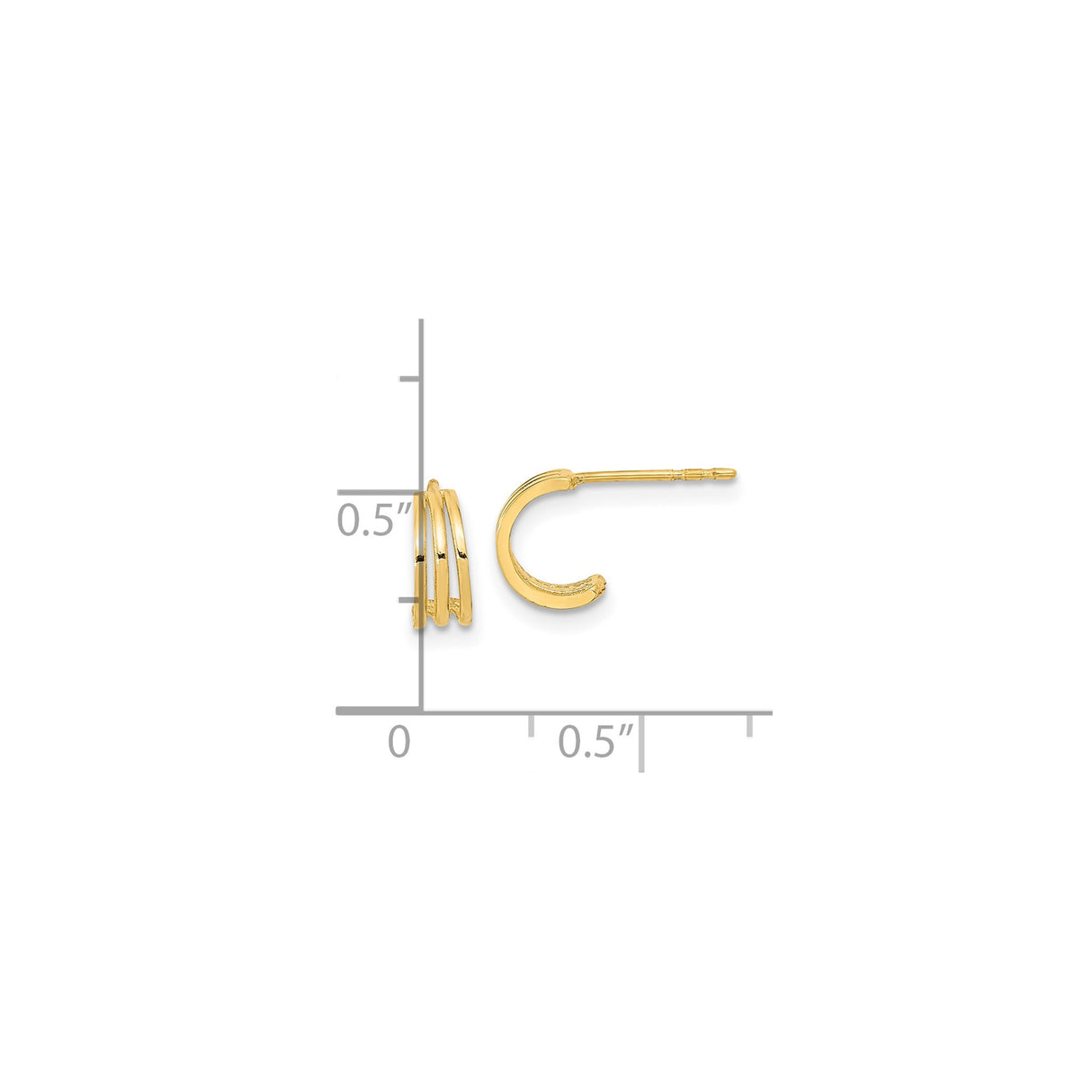 14k Yellow Gold Triple Hoop Stud Earrings, Sleek Modern Layered Design for Women