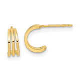14k Yellow Gold Triple Hoop Stud Earrings, Sleek Modern Layered Design for Women
