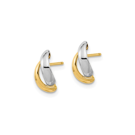 14k Yellow Gold Hoop Stud Earrings with Twisted Two Tone Design and Polished Finish
