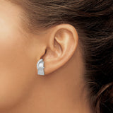 14k White Gold Stud Earrings with Twisted Brushed and Polished Finish, Modern Minimalist Style