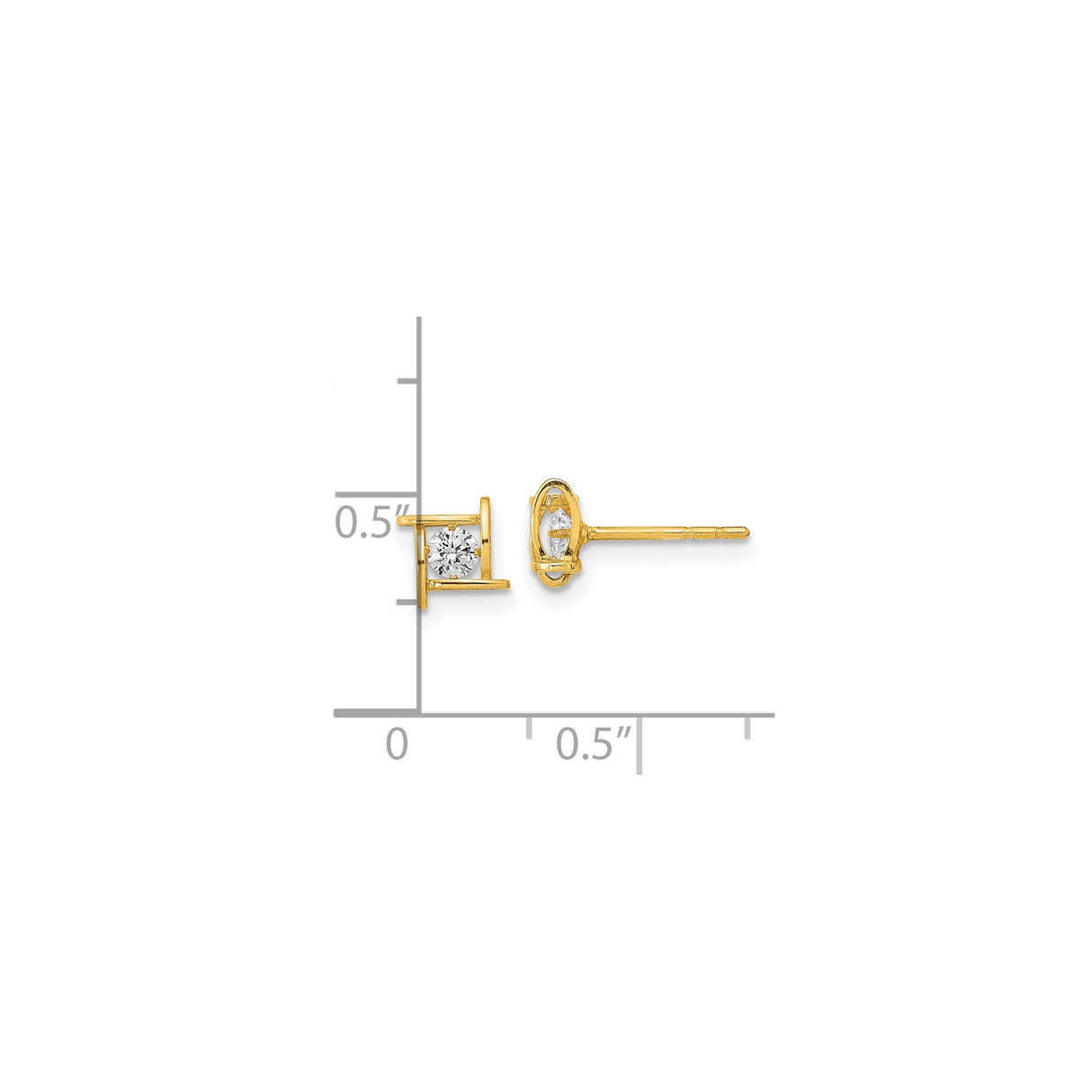 14k Yellow Gold Square Stud Earrings with Cubic Zirconia, Modern Minimalist Design for Women