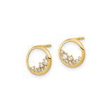 14k Yellow Gold Circle Stud Earrings with Cubic Zirconia Crescent Cluster Design