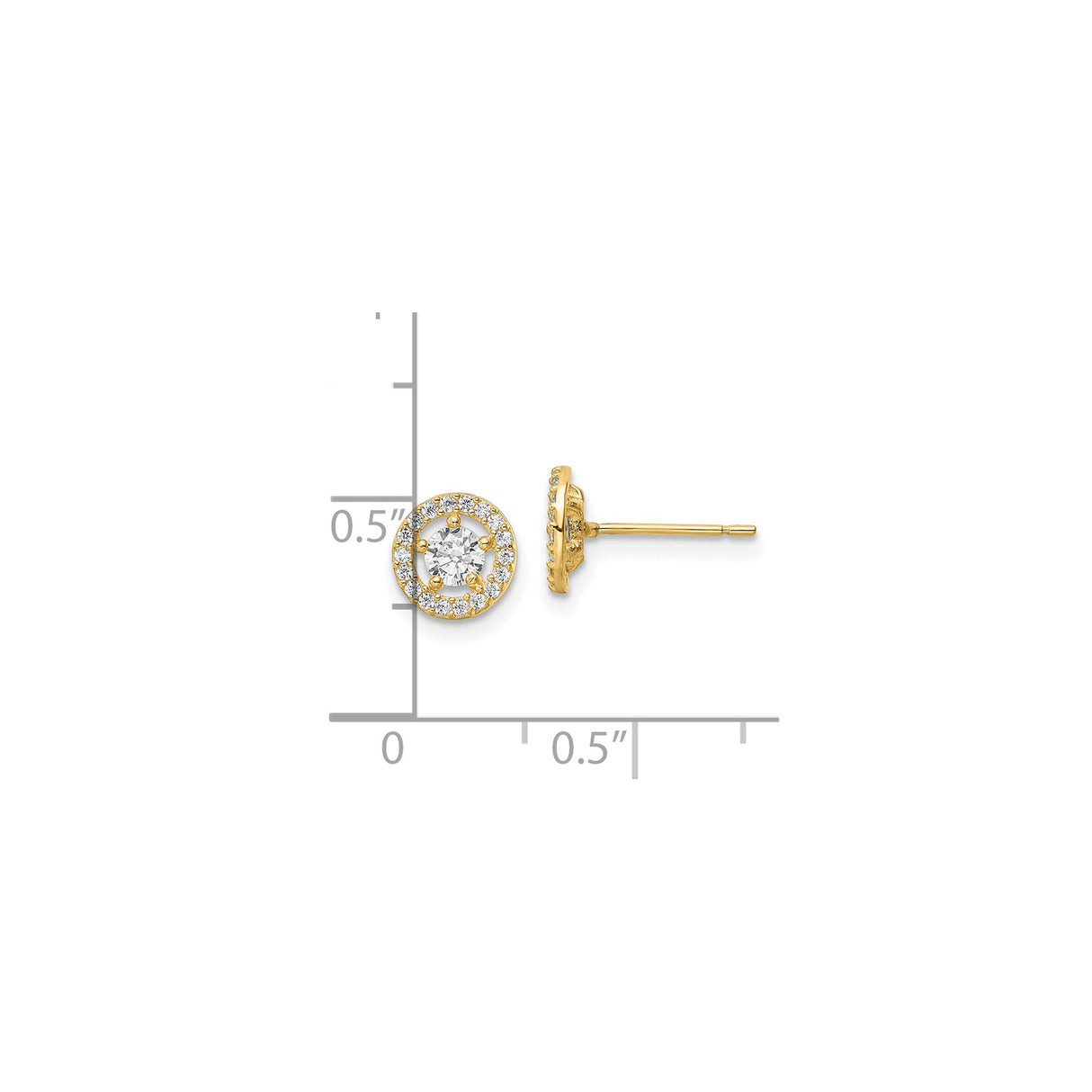 14k Yellow Gold Stud Earrings with Cubic Zirconia, Round Halo Design for Women