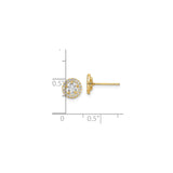 14k Yellow Gold Stud Earrings with Cubic Zirconia, Round Halo Design for Women