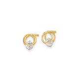 14k Yellow Gold Stud Earrings with Round Cut Cubic Zirconia, Interlocking Swirl Design