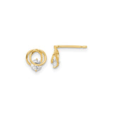 14k Yellow Gold Stud Earrings with Round Cut Cubic Zirconia, Interlocking Swirl Design