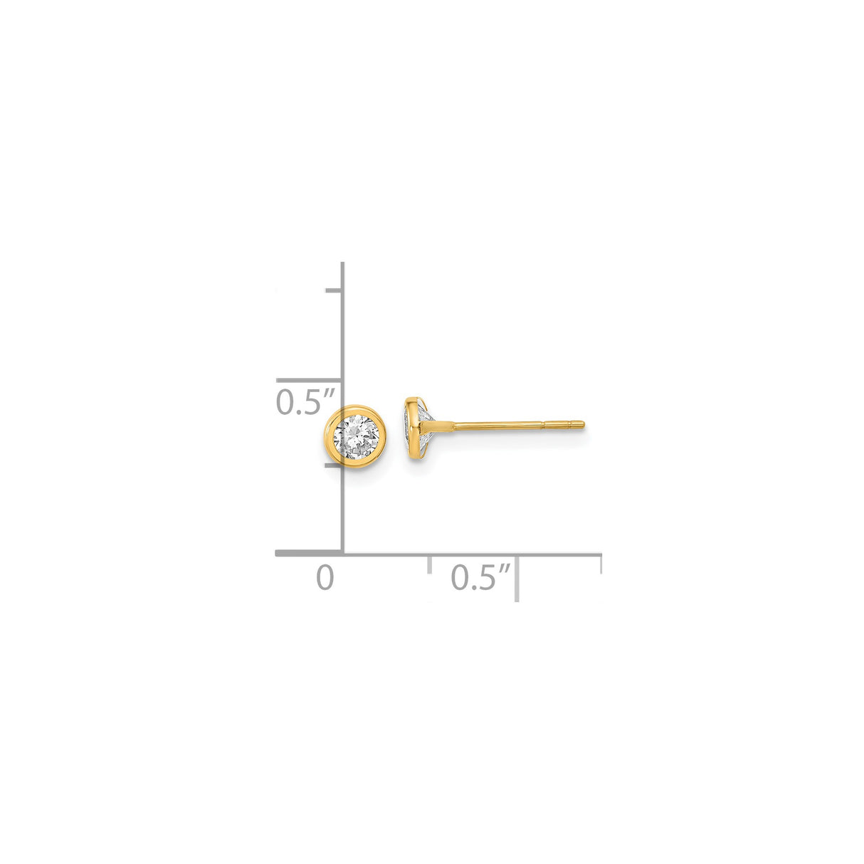 14k Yellow Gold Stud Earrings with Cubic Zirconia, Bezel Set Round Solitaire Design