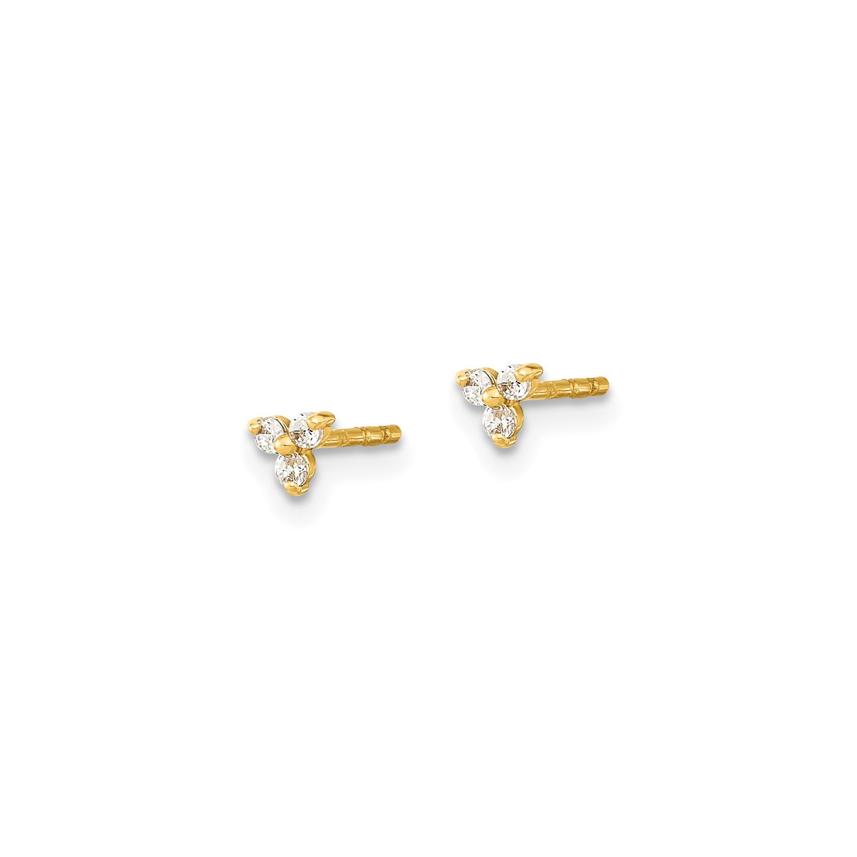 14k Yellow Gold Stud Earrings with Cubic Zirconia, Floral Cluster Design, Minimalist Style