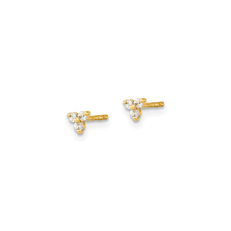 14k Yellow Gold Stud Earrings with Cubic Zirconia, Floral Cluster Design, Minimalist Style