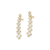 14k Yellow Gold Climber Earrings with Graduated Cubic Zirconia, Curved Prong Set Ear Crawlers