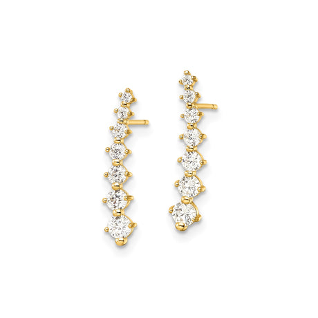 14k Yellow Gold Climber Earrings with Graduated Cubic Zirconia, Curved Prong Set Ear Crawlers