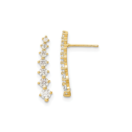 14k Yellow Gold Climber Earrings with Graduated Cubic Zirconia, Curved Prong Set Ear Crawlers