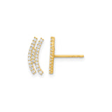 14k Yellow Gold Curved Bar Stud Earrings with Cubic Zirconia, Modern Minimalist Ear Climbers