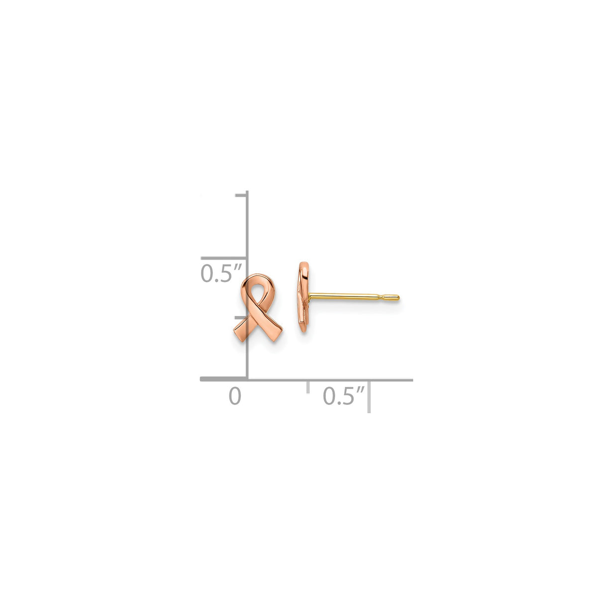 14k Yellow Gold Awareness Ribbon Stud Earrings, Two-Tone Rose Gold Symbol of Support for Women