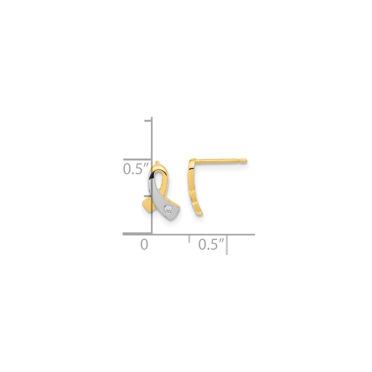 14k Yellow Gold Awareness Ribbon Stud Earrings with Cubic Zirconia for Women