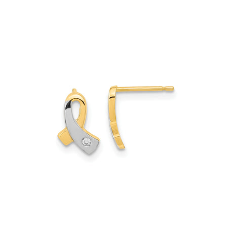14k Yellow Gold Awareness Ribbon Stud Earrings with Cubic Zirconia for Women