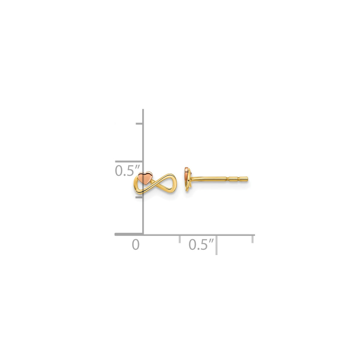 14k Two-Tone Gold Infinity Heart Stud Earrings, Rose Gold Intertwined Design, Romantic Style
