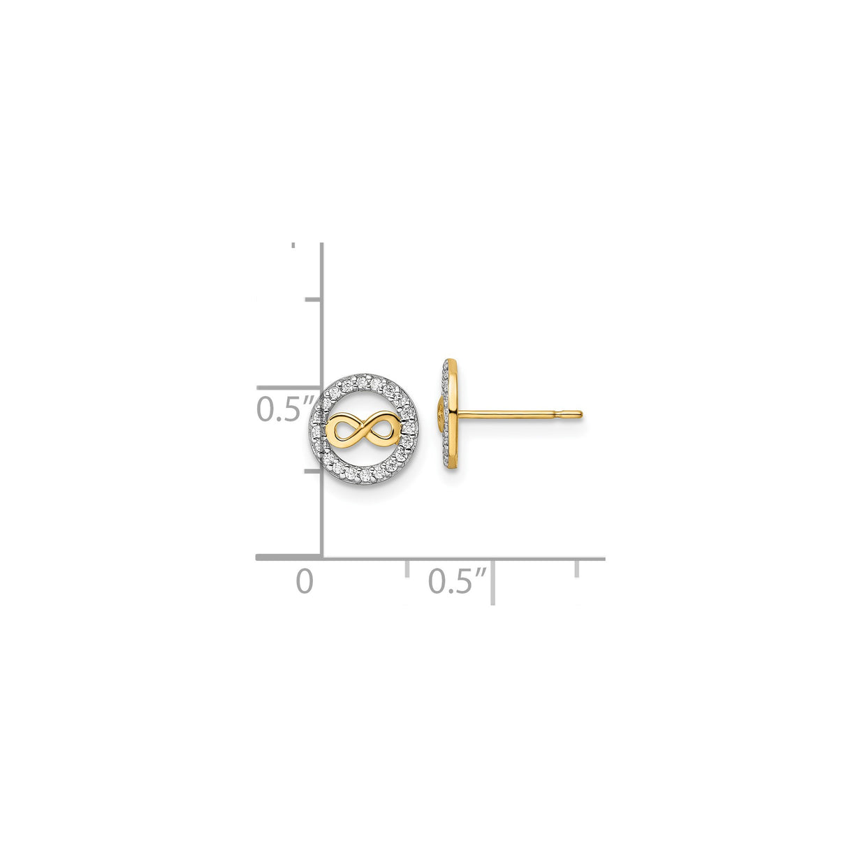 14k Yellow Gold Stud Earrings with Cubic Zirconia, Infinity Symbol in Circle Design