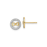 14k Yellow Gold Stud Earrings with Cubic Zirconia, Infinity Symbol in Circle Design