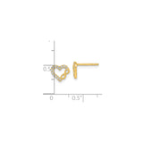 14k Yellow Gold Heart and Infinity Stud Earrings with Cubic Zirconia for Women