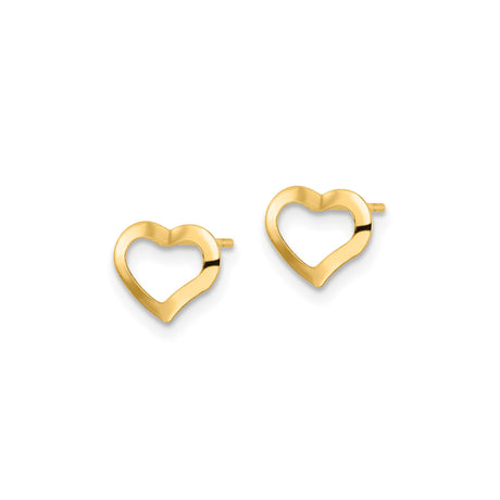 14k Yellow Gold Heart Stud Earrings with Open Design, Minimalist Romantic Style