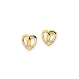 14k Yellow Gold Heart Stud Earrings with Intertwined Ribbon Design for Women