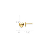 14k Yellow Gold Heart Stud Earrings, Simple Polished Minimalist Design for Women