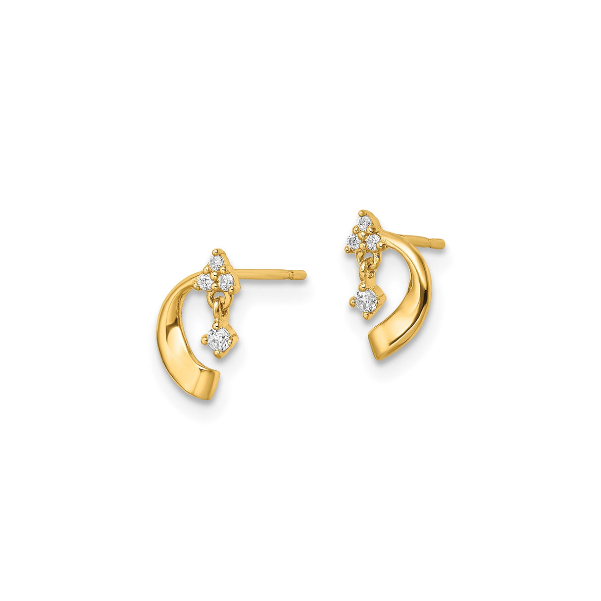 14k Yellow Gold Dangle Earrings with Cubic Zirconia Drops and Curved Design for Women