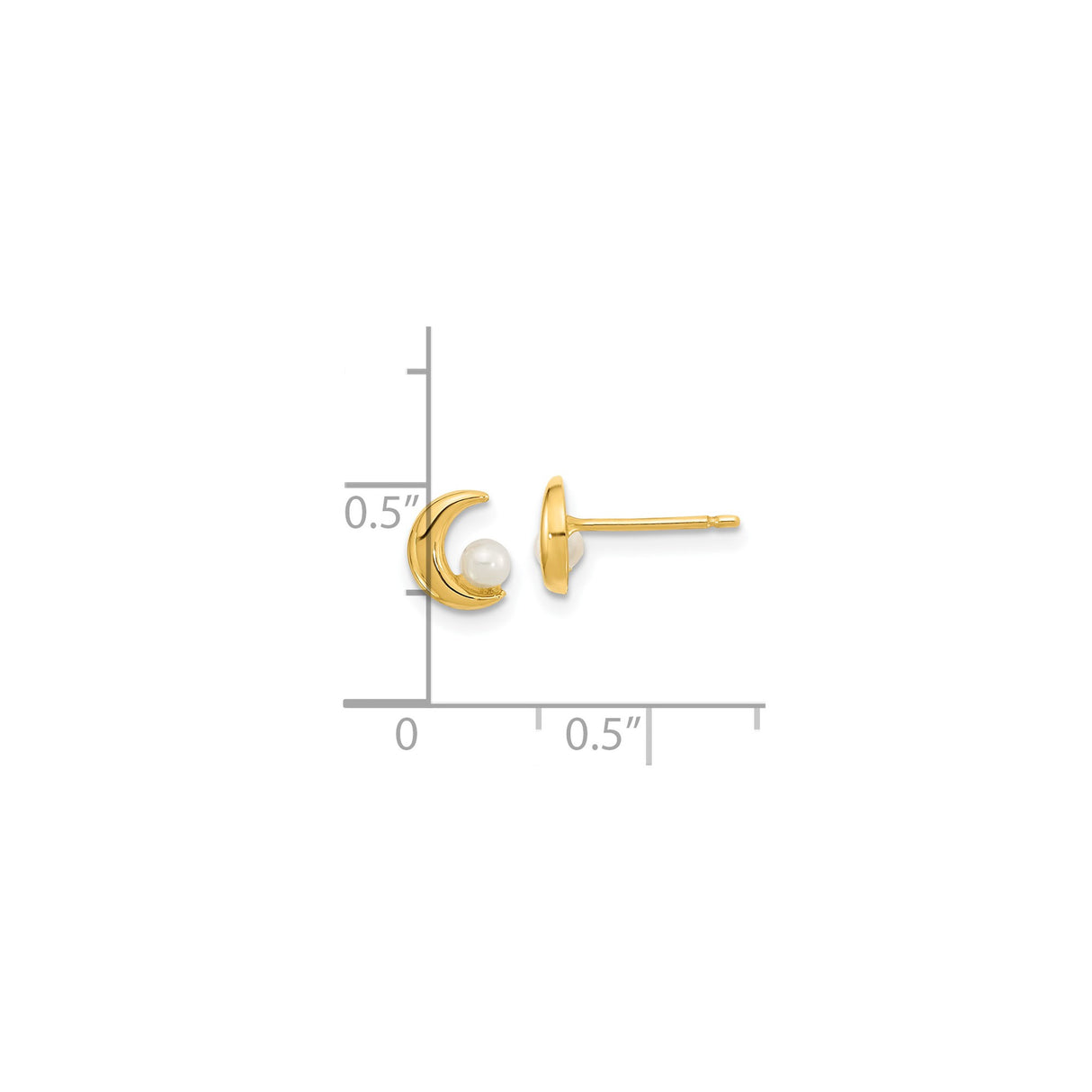 14k Yellow Gold Crescent Moon Pearl Stud Earrings, Celestial Dainty Jewelry for Women